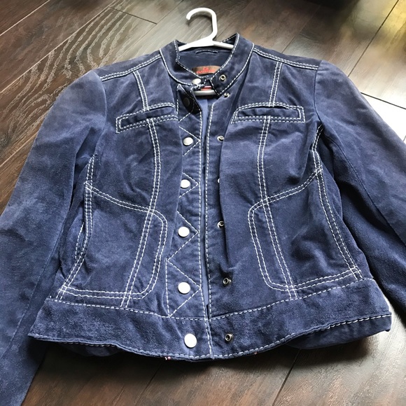 *SOLD* RARE Danier blue leather jacket with white lining - Picture 4 of 8